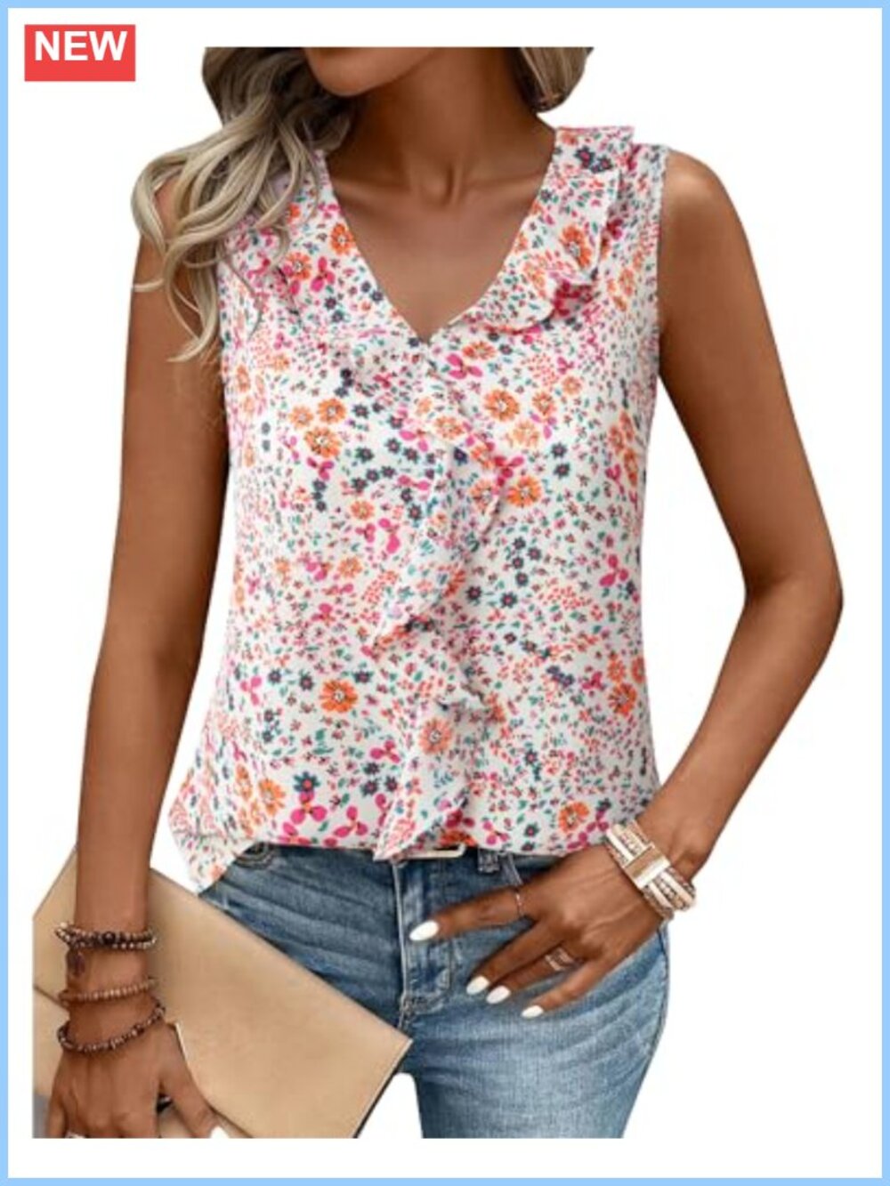 Women's Sleeveless Ruffle Tank Top Business Casual Blouse Office Work Shirt